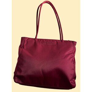 Prada Tessuto Red Nylon Bauletto Tote Bag With Dual Handles & Zipper Closure